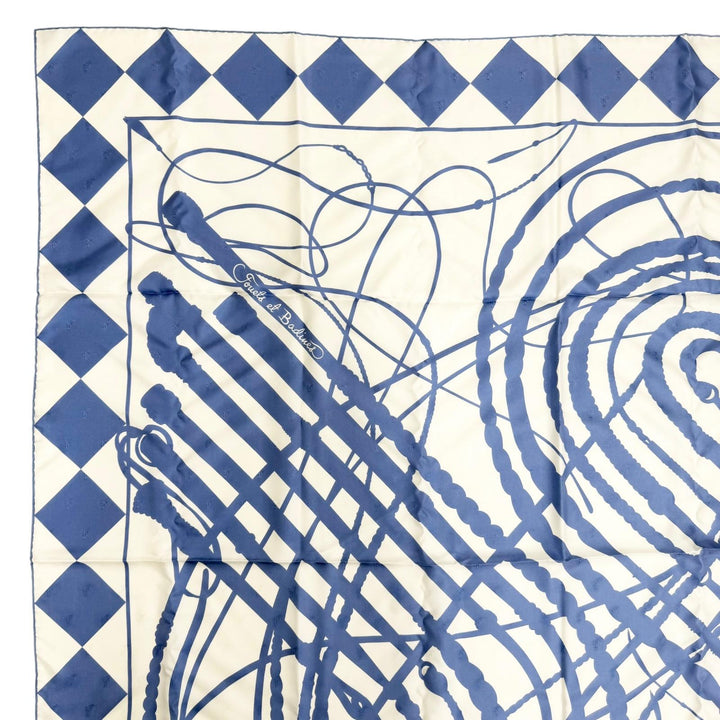 Excellent HERMES scarf Fouets and Badines Bandana Whip and Grip Blue silk Women