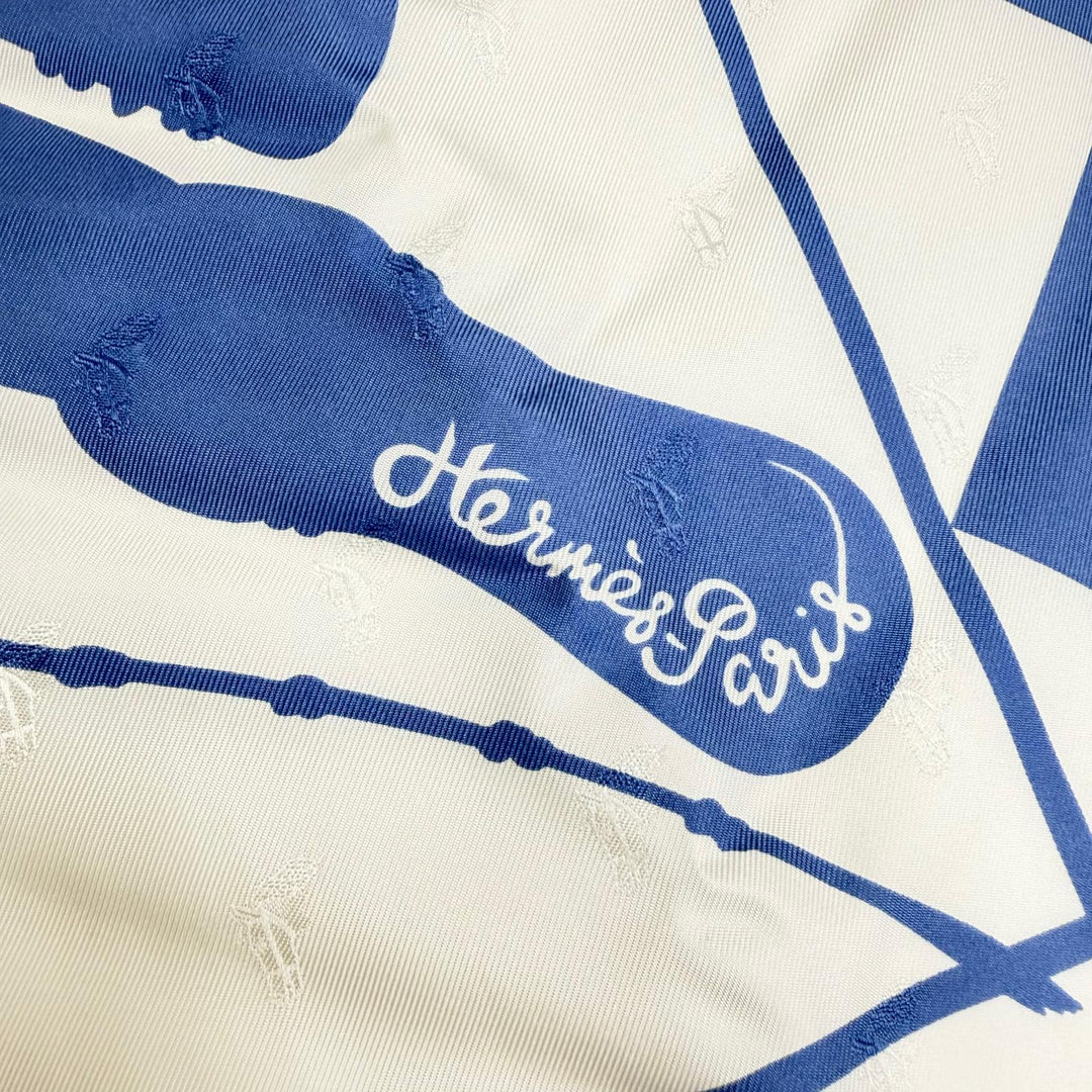 Excellent HERMES scarf Fouets and Badines Bandana Whip and Grip Blue silk Women