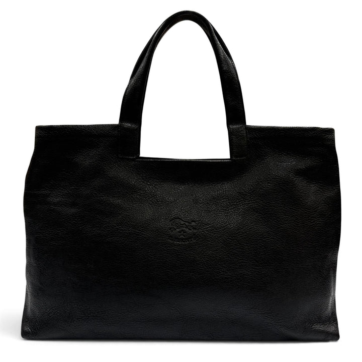 Excellent IL BISONTE Tote Bag Logo engraved all-leather handbag black Women