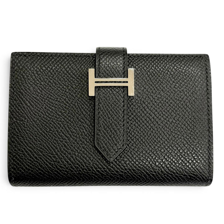 Great HERMES Bifold Wallet Bearn Mini Compact wallet coincompartment black Epsom