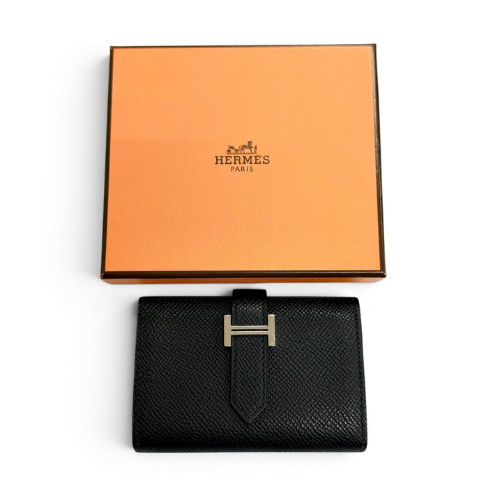 Great HERMES Bifold Wallet Bearn Mini Compact wallet coincompartment black Epsom