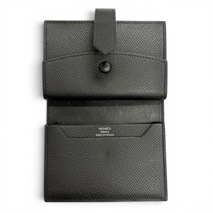 Great HERMES Bifold Wallet Bearn Mini Compact wallet coincompartment black Epsom