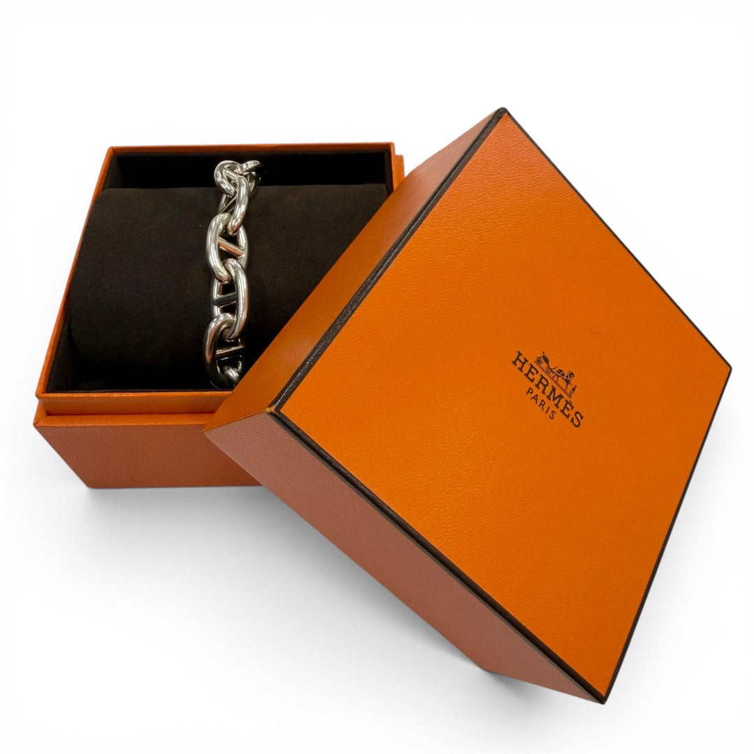 Very Good HERMES bracelet Chene Dunkle TGM 12 frames Silver AG925 mens
