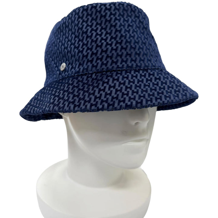 Great HERMES hat Harper Velvet Serie Button H Logo All-Over Print Bucket blue
