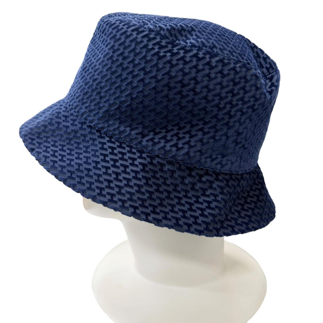 Great HERMES hat Harper Velvet Serie Button H Logo All-Over Print Bucket blue