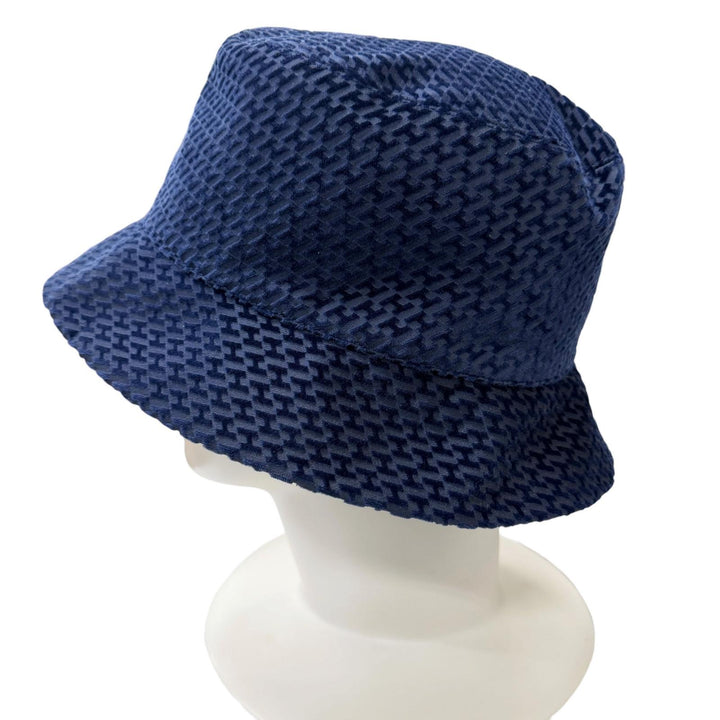 Great HERMES hat Harper Velvet Serie Button H Logo All-Over Print Bucket blue