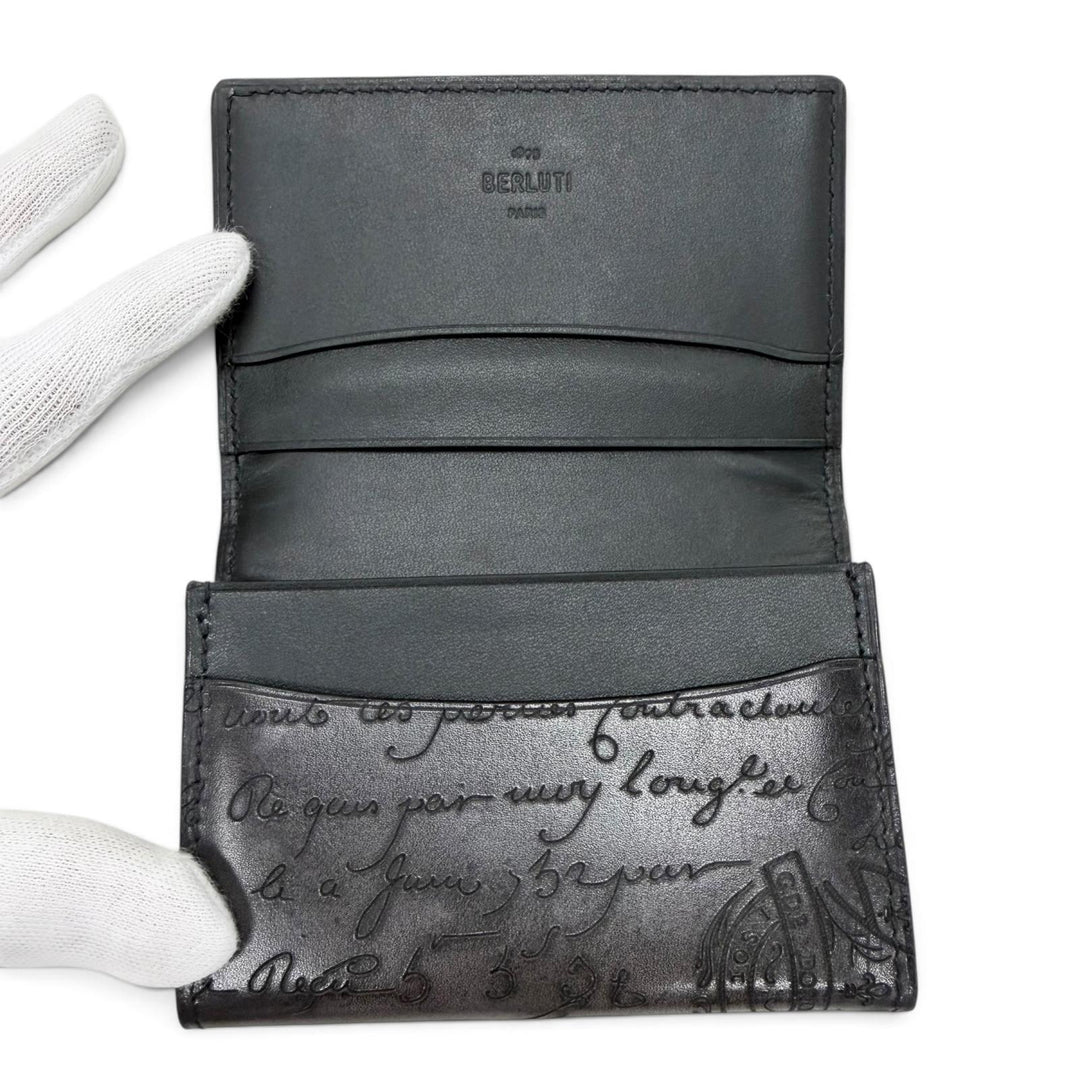 Great BERLUTI name card holder Imbuia Flap Card Holder Calligraphy Bifold Wallet