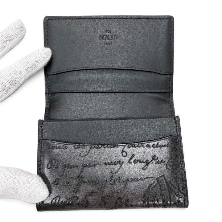 Great BERLUTI name card holder Imbuia Flap Card Holder Calligraphy Bifold Wallet
