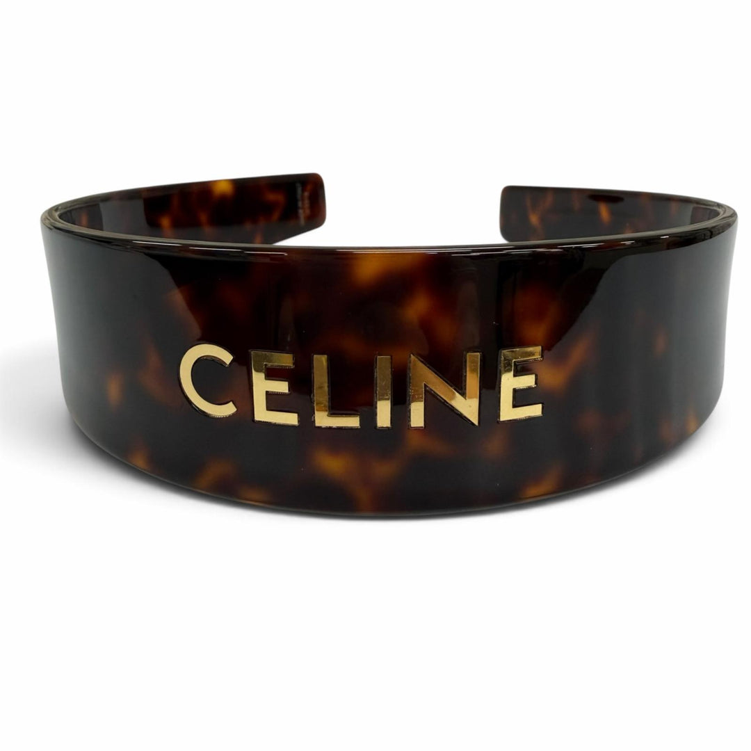 Great CELINE Katyusha Havana Blonde Doré Logo headband Brown marble 46Y376CEA