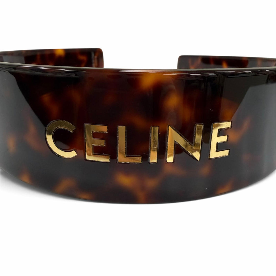 Great CELINE Katyusha Havana Blonde Doré Logo headband Brown marble 46Y376CEA