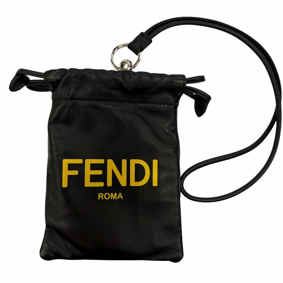 Great FENDI Mobile case Logo Slim Clutch Drawstring Leather Phone Pouch 7AR898