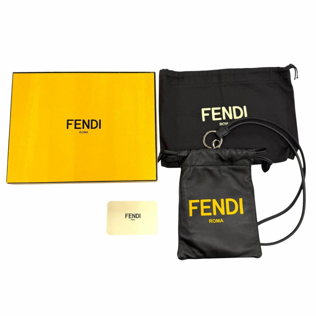 Great FENDI Mobile case Logo Slim Clutch Drawstring Leather Phone Pouch 7AR898