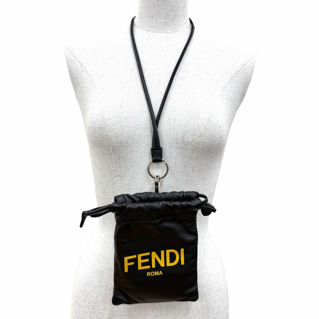 Great FENDI Mobile case Logo Slim Clutch Drawstring Leather Phone Pouch 7AR898