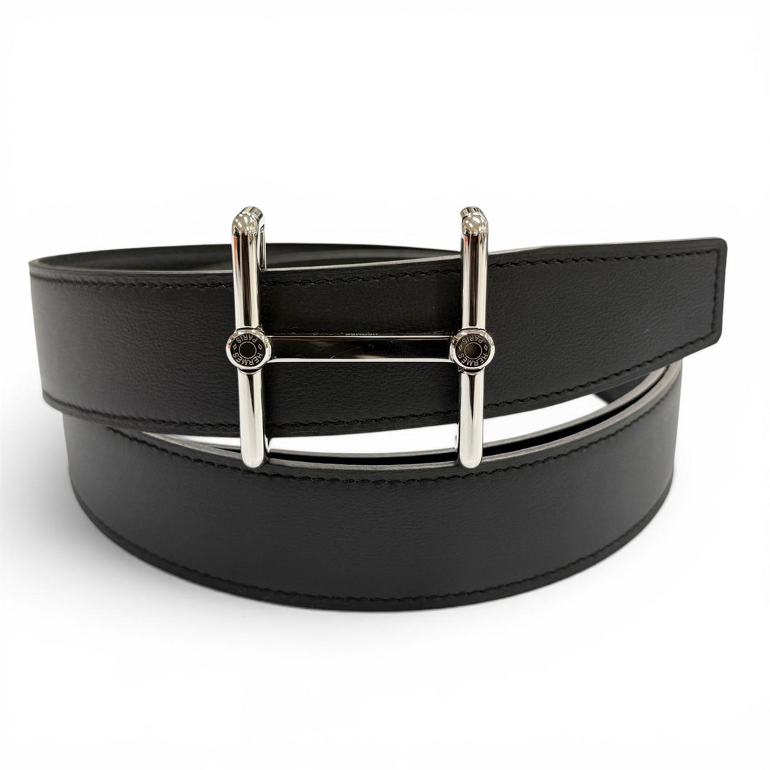 Pristine HERMES belt H Dunkle black Box scarf Leather mens
