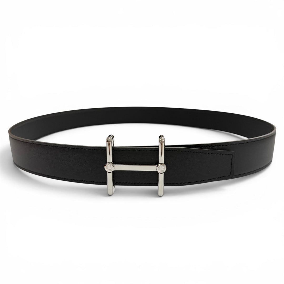 Pristine HERMES belt H Dunkle black Box scarf Leather mens
