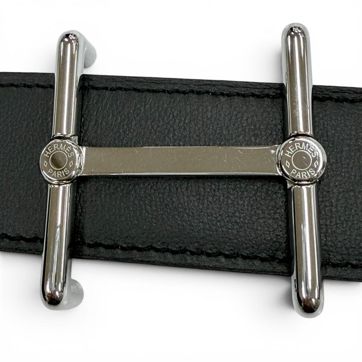 Pristine HERMES belt H Dunkle black Box scarf Leather mens