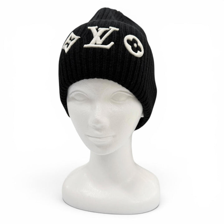 Great LOUIS VUITTON Knit cap LV Headline Beanie hat black wool mens M77872