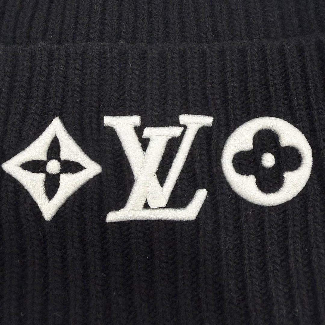 Great LOUIS VUITTON Knit cap LV Headline Beanie hat black wool mens M77872