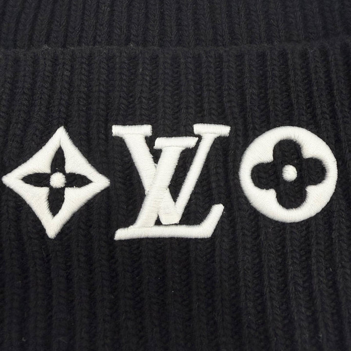 Great LOUIS VUITTON Knit cap LV Headline Beanie hat black wool mens M77872