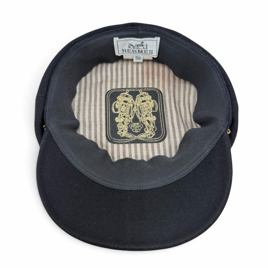 Great HERMES Belle Ile Casquette ChÃ©ne Dunkel black cashmere Women 56