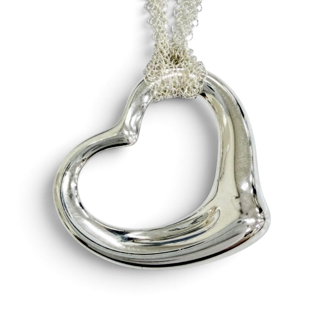 Great TIFFANY&Co. Necklace Open Heart Pendant Large Mesh Chain Silver 925 Women