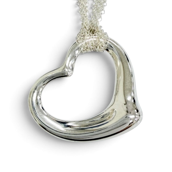 Great TIFFANY&Co. Necklace Open Heart Pendant Large Mesh Chain Silver 925 Women