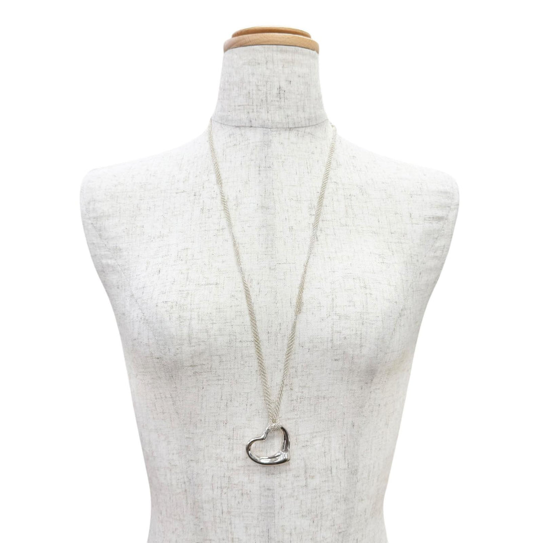 Great TIFFANY&Co. Necklace Open Heart Pendant Large Mesh Chain Silver 925 Women