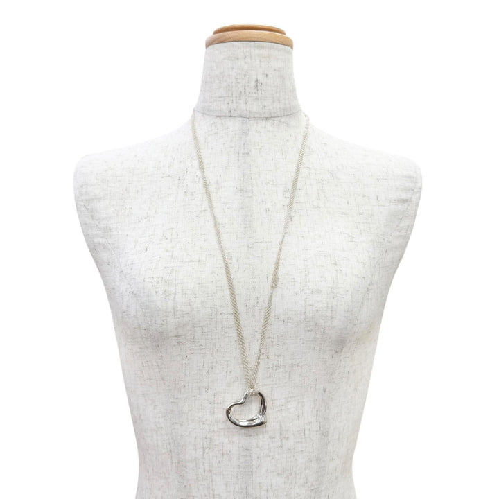 Great TIFFANY&Co. Necklace Open Heart Pendant Large Mesh Chain Silver 925 Women