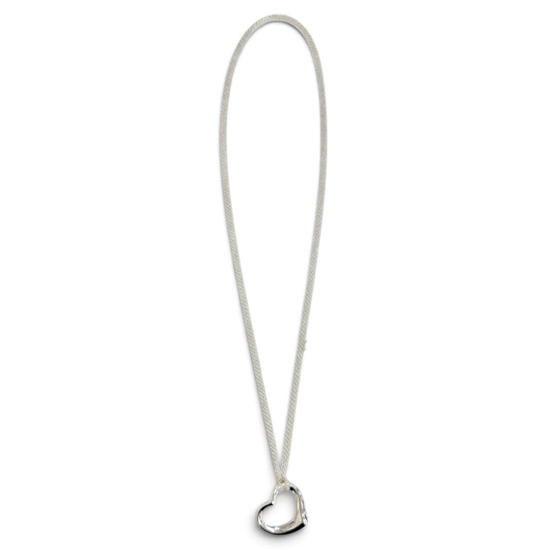 Great TIFFANY&Co. Necklace Open Heart Pendant Large Mesh Chain Silver 925 Women