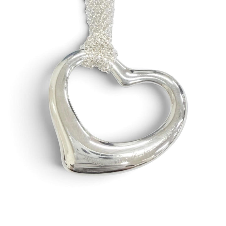 Great TIFFANY&Co. Necklace Open Heart Pendant Large Mesh Chain Silver 925 Women