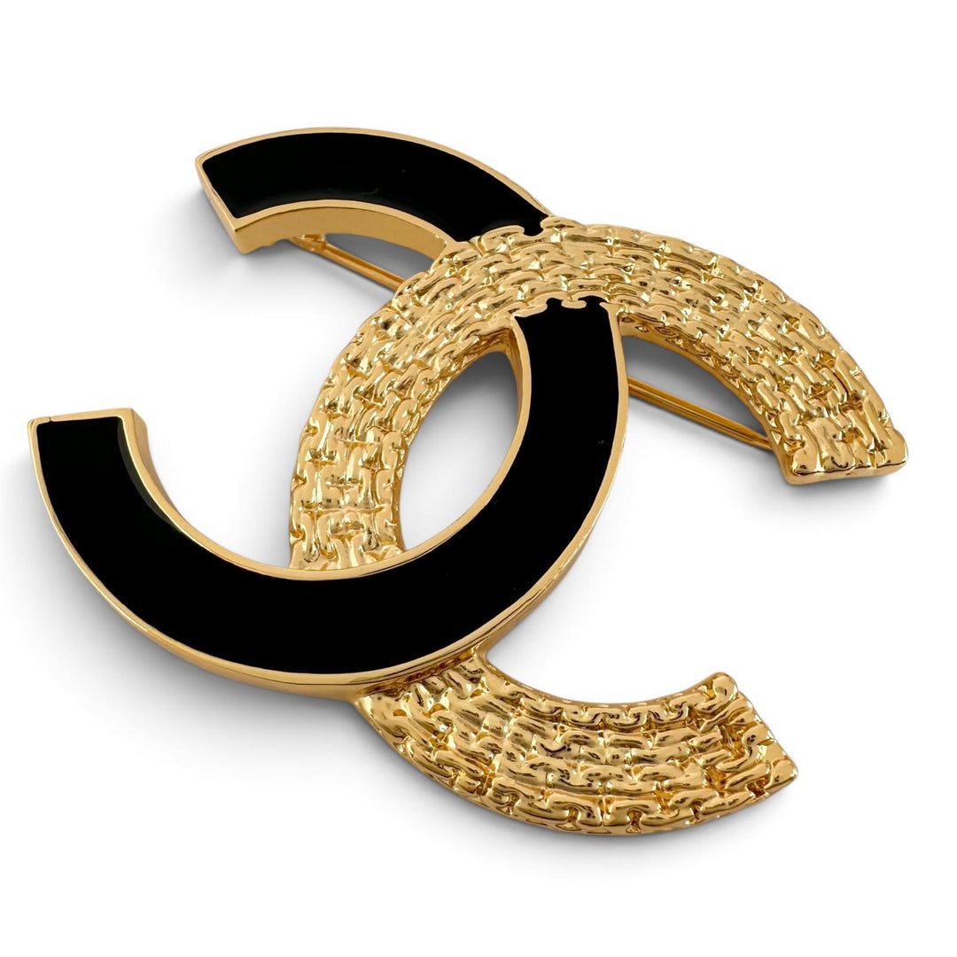 Excellent CHANEL Brooch Bicolor COCO Mark gold plating Women B24P