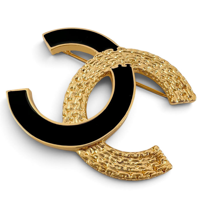 Excellent CHANEL Brooch Bicolor COCO Mark gold plating Women B24P