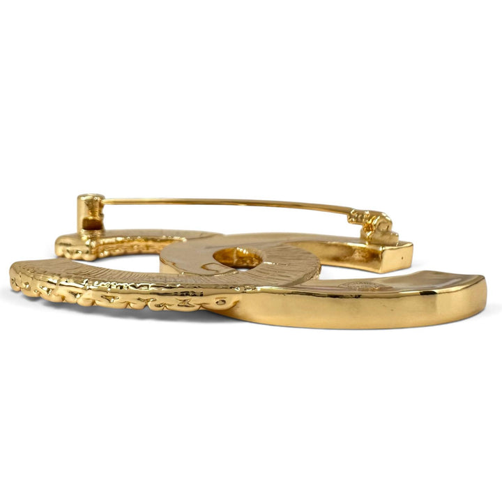 Excellent CHANEL Brooch Bicolor COCO Mark gold plating Women B24P