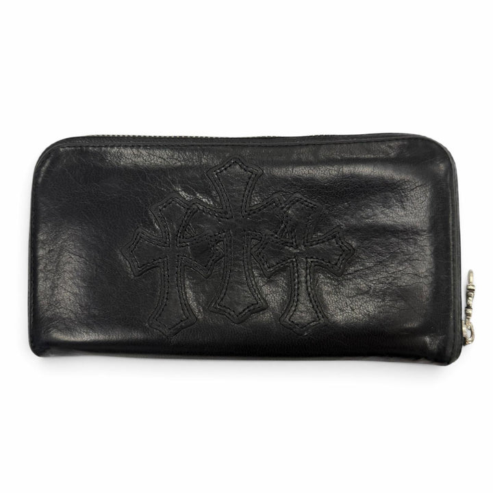 Very Good CHROME HEARTS Purse REC F 3PTCH/REC-F ZIP black leather mens