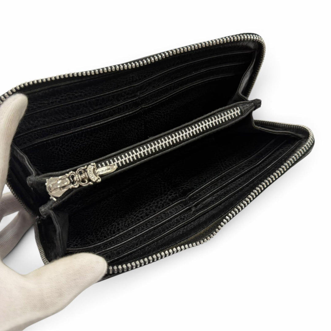 Very Good CHROME HEARTS Purse REC F 3PTCH/REC-F ZIP black leather mens