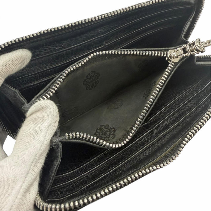 Very Good CHROME HEARTS Purse REC F 3PTCH/REC-F ZIP black leather mens