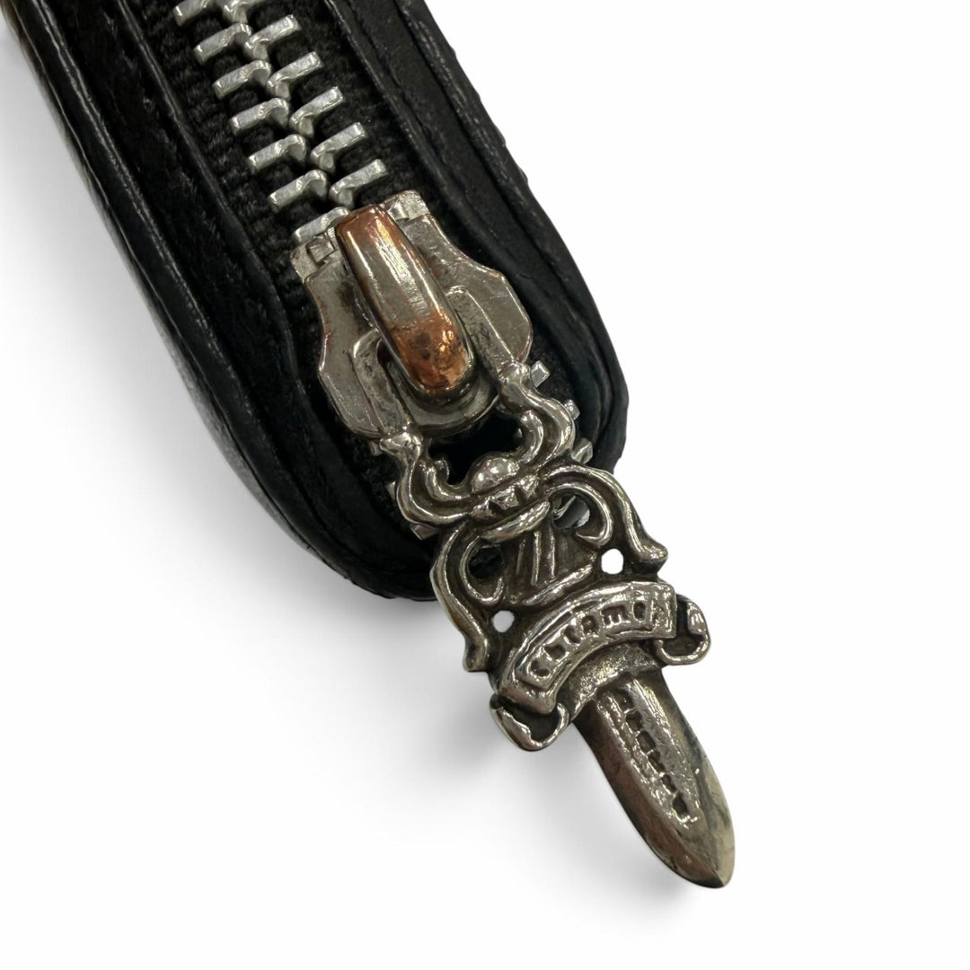 Very Good CHROME HEARTS Purse REC F 3PTCH/REC-F ZIP black leather mens