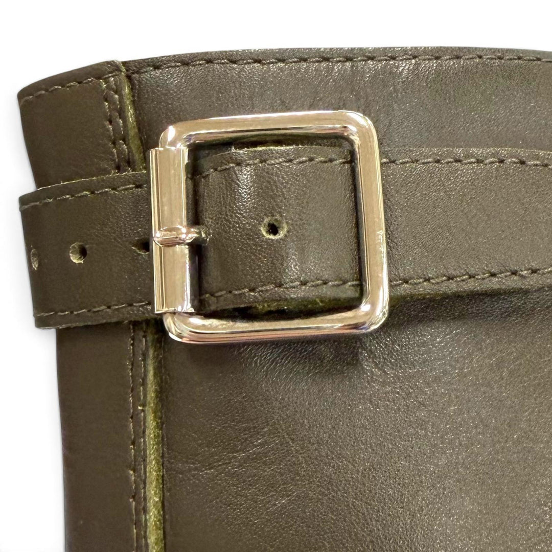 Excellent CELINE boots bulky Studded logo lace-up khaki leather mens 39