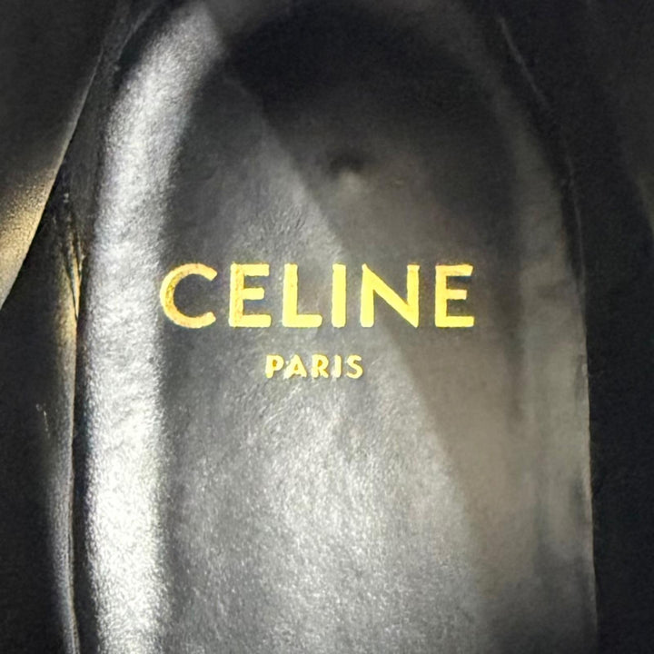 Excellent CELINE boots bulky Studded logo lace-up khaki leather mens 39