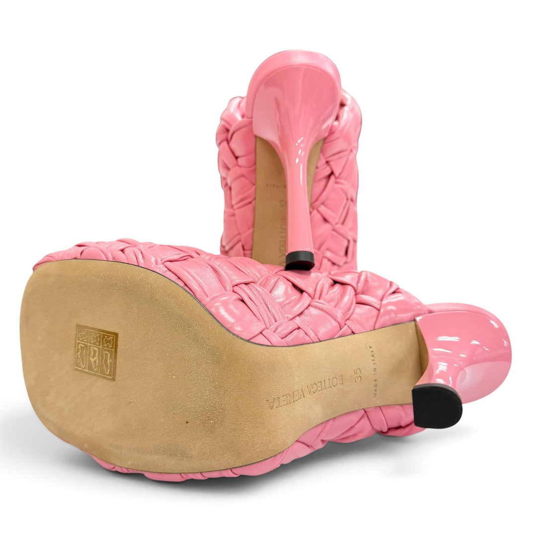 Excellent BOTTEGAVENETA Mule INTRECCIATO Leather Platform Sandals pink 35 630149