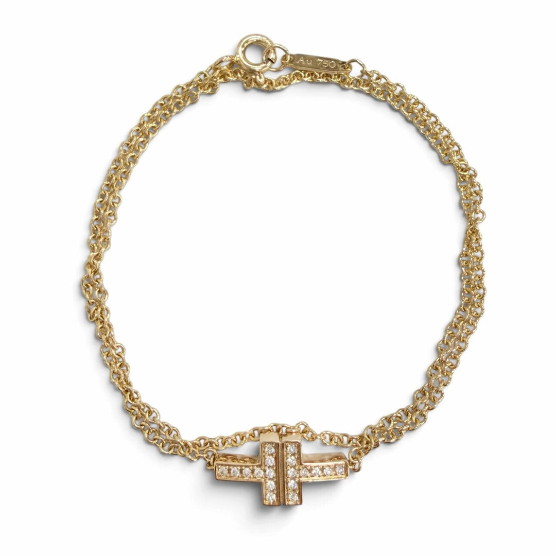Excellent TIFFANY&Co. bracelet T TWO Double Chain Bracelet 750(YG) Yellow Gold