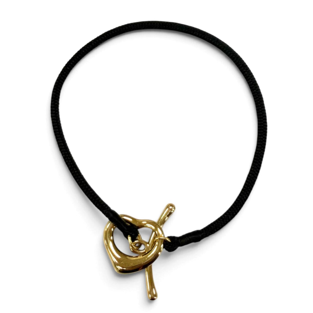 Excellent TIFFANY&Co. bracelet Open Heart Bracelet Silk cord black 750(YG) Women