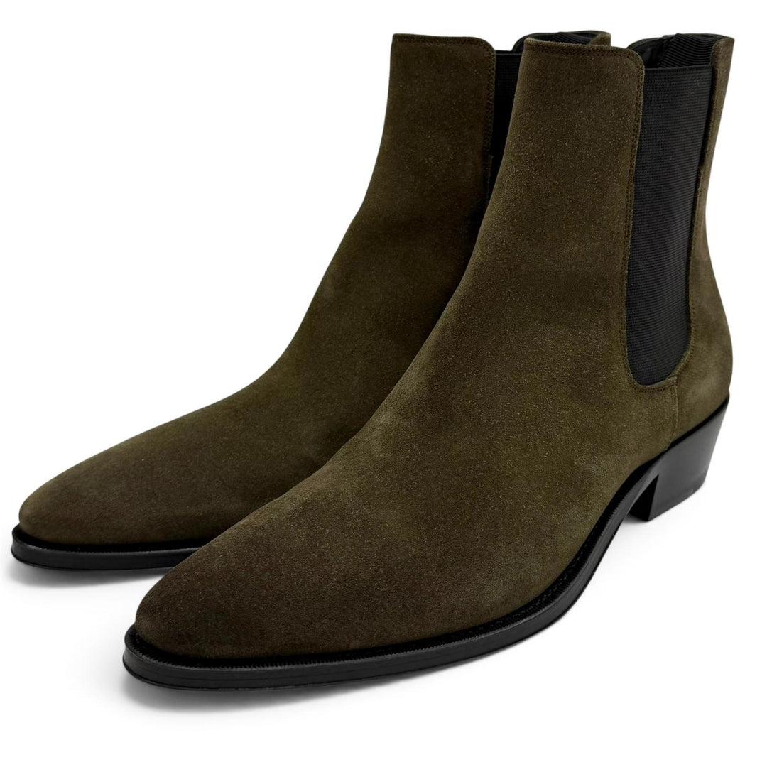 Excellent CELINE Side-gore suede leather Chelsea boots khaki Suede leather 38
