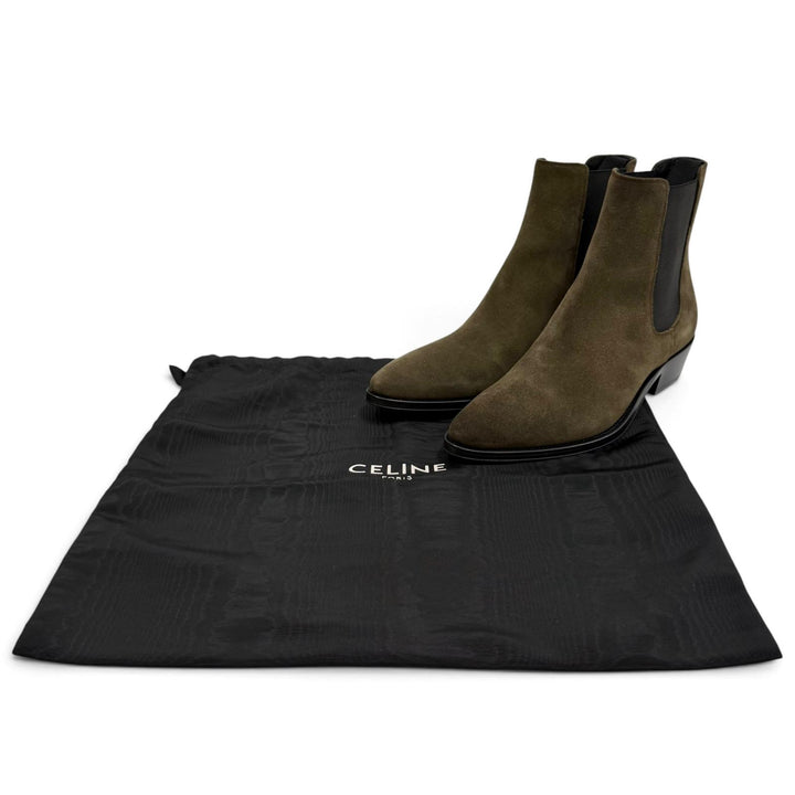 Excellent CELINE Side-gore suede leather Chelsea boots khaki Suede leather 38
