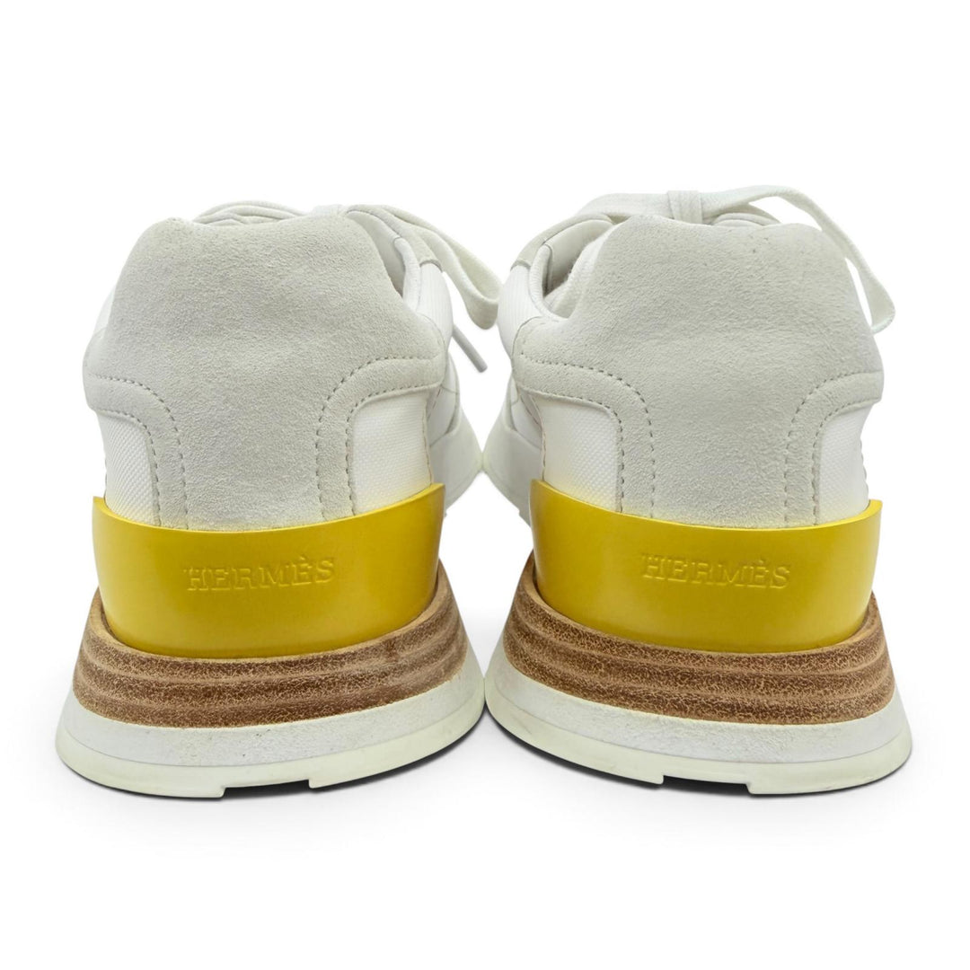 Great HERMES Low cut sneakers drive Nylon canvas white Suede leather Women 35.5