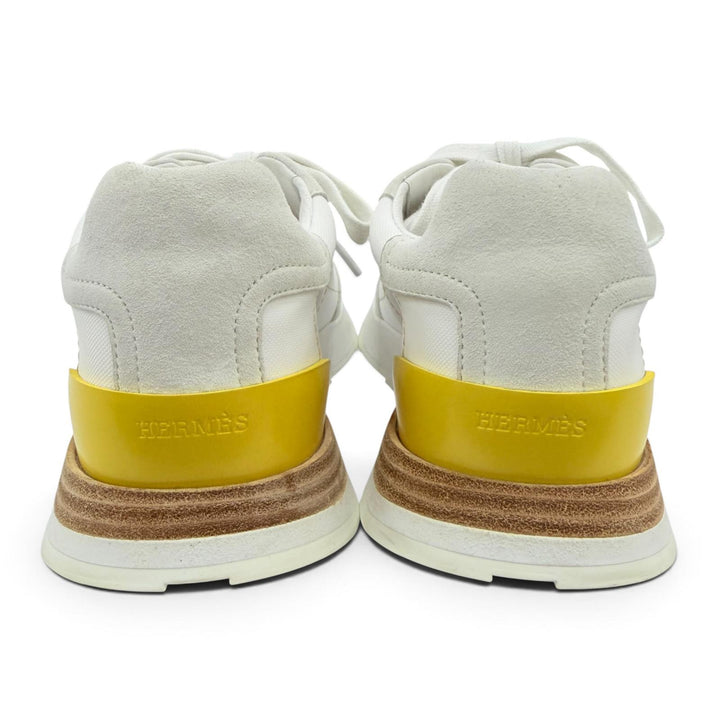 Great HERMES Low cut sneakers drive Nylon canvas white Suede leather Women 35.5