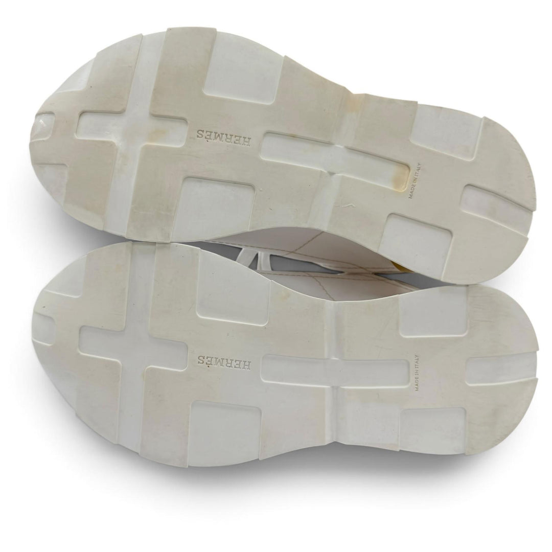 Great HERMES Low cut sneakers drive Nylon canvas white Suede leather Women 35.5