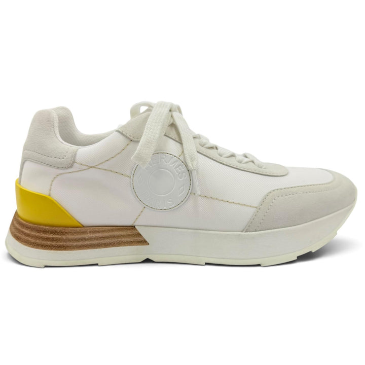 Great HERMES Low cut sneakers drive Nylon canvas white Suede leather Women 35.5