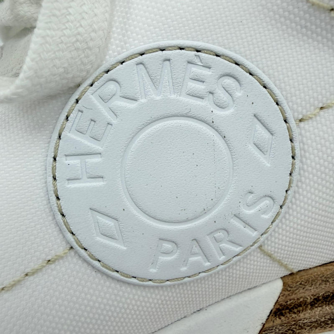 Great HERMES Low cut sneakers drive Nylon canvas white Suede leather Women 35.5
