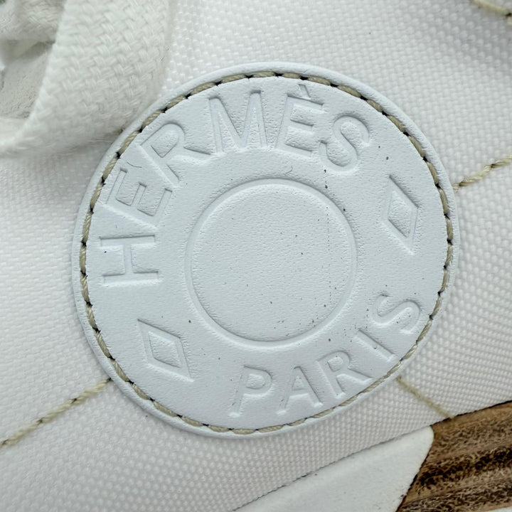 Great HERMES Low cut sneakers drive Nylon canvas white Suede leather Women 35.5